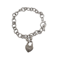 Rolo Zirconia Heart Charm Bracelet (Silver)