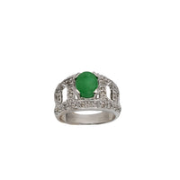 White Gold Diamond Oval Jade Fancy Ring (10K)