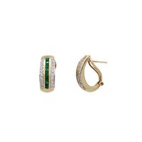 Diamond Emerald Omega Back Earrings (14K)