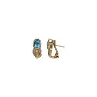 Diamond Oval Blue Topaz Omega Back Earrings (14K)
