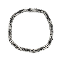 Black Zirconia Antique Finish Round Byzantine Bracelet (Silver)