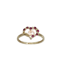 Red Zirconia Heart 15 Years Birthday Ring (14K)