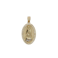 Zirconia Diamond Cut Oval Guadalupe/ Virgin Mary Pendant (14K)