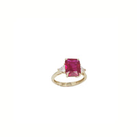 Oval Red CZ Three Stone Ring (14K)