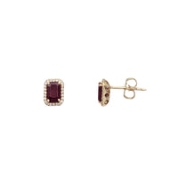 Diamond Emerald Cut Ruby Stud Earrings (14K)