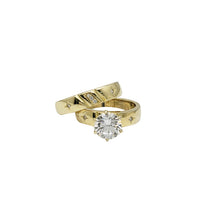 2 Pcs Set Round Zirconia Engagement/Wedding Ring (Yellow Silver)