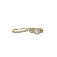 3 Pcs Set Cushion-Cut Zirconia Engagement/Wedding Ring (Yellow Silver)