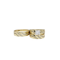3 Pcs Set Square Zirconia Engagement/Wedding Ring (Yellow Silver)