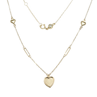 Dainty 3 Plain Heart & Link Necklace (14K)