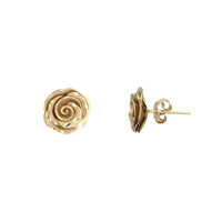 Diamond Cut Rose Flower Stud Earrings (14K)