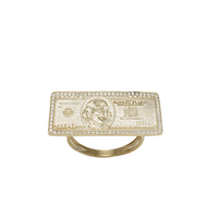 Iced Out Zirconia One Hundred ($100) Dollar Bill Ring (10K)