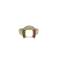 Nugget Texture Multicolor CZ Horseshoe Ring (14K)