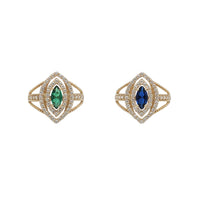 Marquise Gemstones CZ Halo Lady Ring (14K)