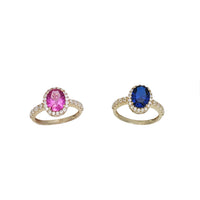 Oval Gemstones CZ Halo Lady Ring (14K)