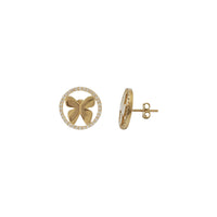 Micro Pave Zirconia Round Circle Butterfly Stud Earrings (14K)