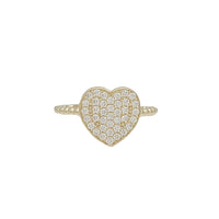 Zirconia Bezel Pave Heart Glossy Beaded Lady Ring (14K)