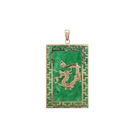 Rectangle Green Jade Dragon Pendant (14K)