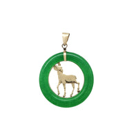 Round Donut Green Jade Sheep Pendant (14K)