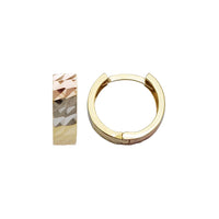 Tri-Color Diamond-Cut Huggie Earrings (14K)