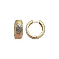 Tri-Color Diamond-Cut Herringbone Huggie Earrings (14K)