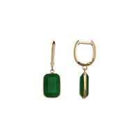 Jade Rectangle Cabochon Dangling Huggie Earrings (14K)