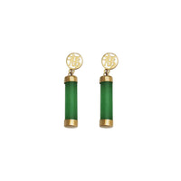Jade 'Good Fortune' Tube Dangling Stud Earrings (14K)