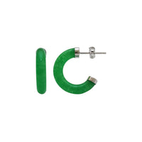 Green Jade Hoop Earrings (Silver)