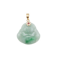 Zirconia Flower Jade Laughing Buddha Pendant (14K)