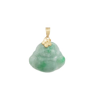 Yellow Gold Flower Jade Laughing Buddha Pendant (14K)