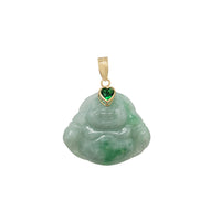 Dark Green Zirconia Heart Jade Laughing Buddha Pendant (14K)