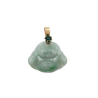Dark Green Zirconia Jade Laughing Buddha Pendant (14K)