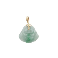 Zirconia Three Leaf Jade Laughing Buddha Pendant (14K)