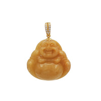 Diamond Yellow Jade Laughing Buddha Pendant (14K)