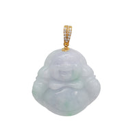 Diamond Jade Laughing Buddha Pendant (14K)