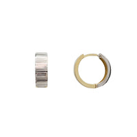 Two Tone Diamond Cut Flat Huggie Hoop Earrings (14K)