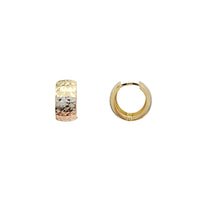 Tricolor Diamond Cut Thick Flat Huggie Hoop Earrings (14K)