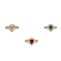 Halo Pear Cut Split Shank Lady Ring (14K)