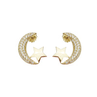 Zirconia Moon & Star Stud Earrings (14K)