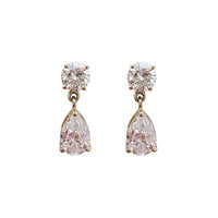 Round & Pear Cut Lab Grown Diamond Dangling Stud Earrings (14K)