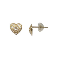 Zirconia Heart Cut Bezel Stud Earrings (14K)