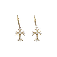 Zirconia Cross Dangling Huggie Earrings (14K)