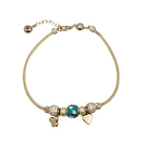 Diamond Cut Zirconia Butterfly Enamel Heart Charm Bracelet (14K)
