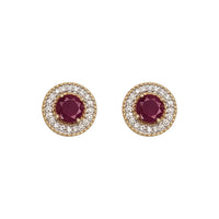 Ruby & Diamond Round Stud Earrings (14K)