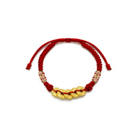 Five Lucky Cash Coins Floral Red String Bracelet (24K)