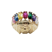 Indian Chief Head Diamond-Cut & Multi-Color CZ Ring (10K)