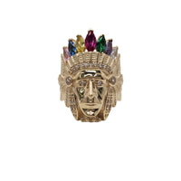 Indian Chief Head Diamond-Cut & Multi-Color CZ Ring (10K)