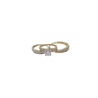 Three-Rings Round Cut Ribbed Engagement Wedding Set (14K)