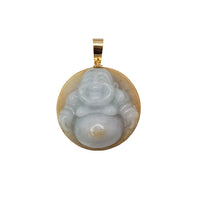 (14K) Round Laughing Buddha Jade Pendant