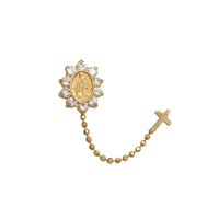 Zirconia Virgin Mary & Cross Chain Stud Earring (14K)