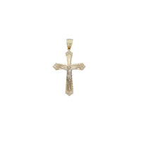 Diamond-Cut Border Zirconia Bud Crucifix Pendant (14K)